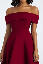 A Line Burgundy Wedding Guest Dress Off The Shoulder Formal Dress